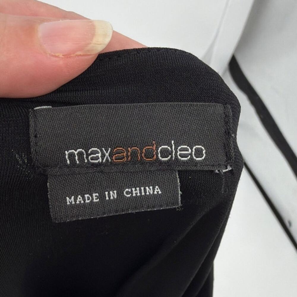 Max and Cleo Fit Flare Dress Sz M Mob Wife Glam Cocktail Plunge Neck Sexy Black - Picture 8 of 10